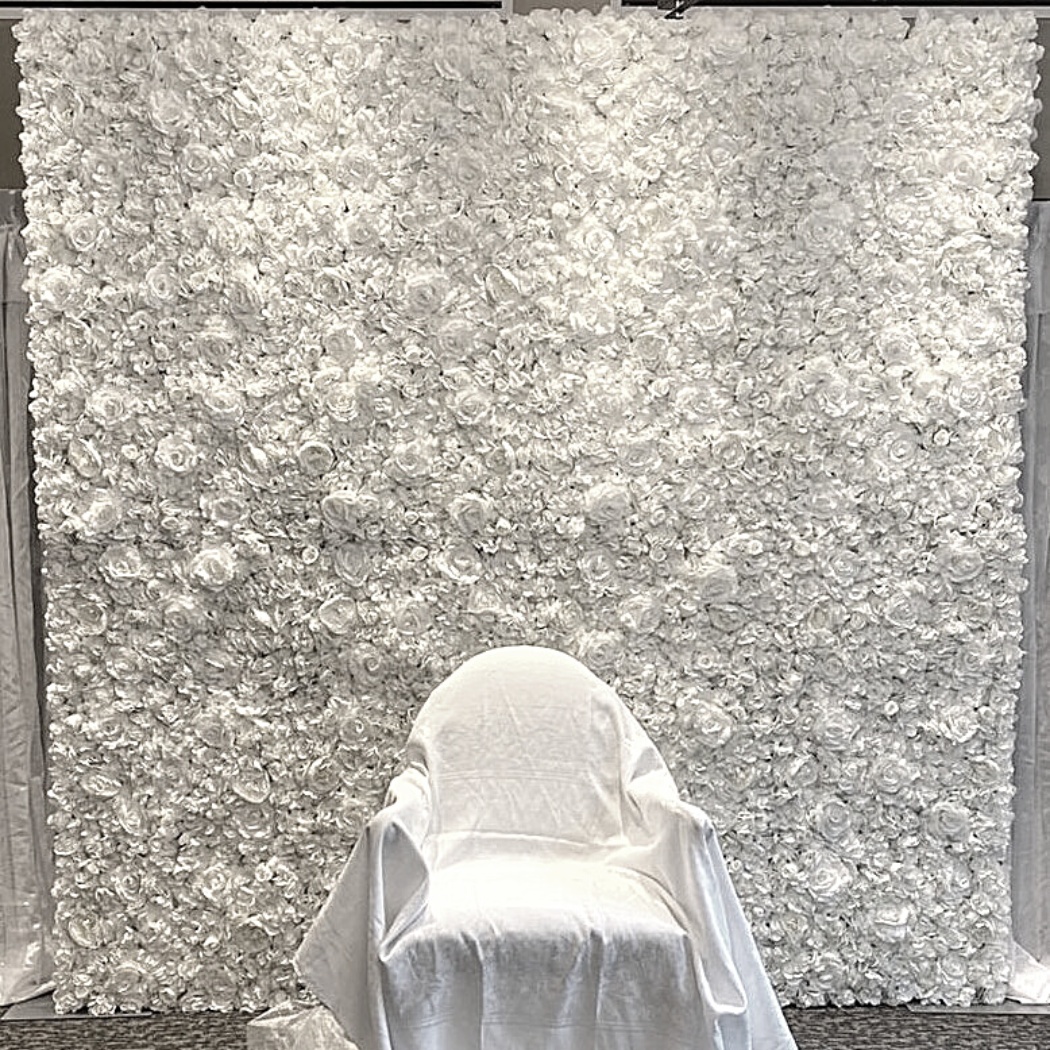 White Champagne Flower Wall Rental<br />
