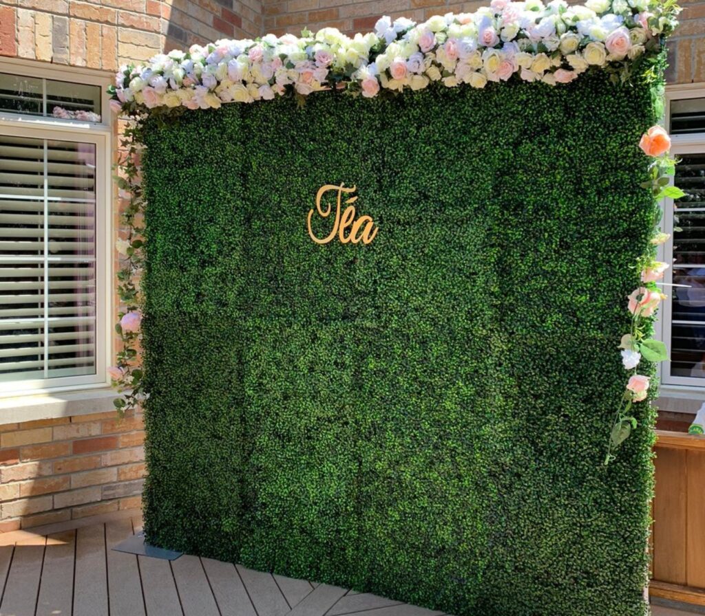 green flower wall-Belleville Flower Wall Rentals for Bridal Shower