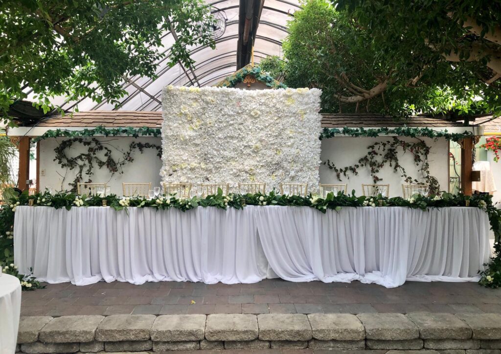 White Champagne Flower Wall Rentals in Peterborough